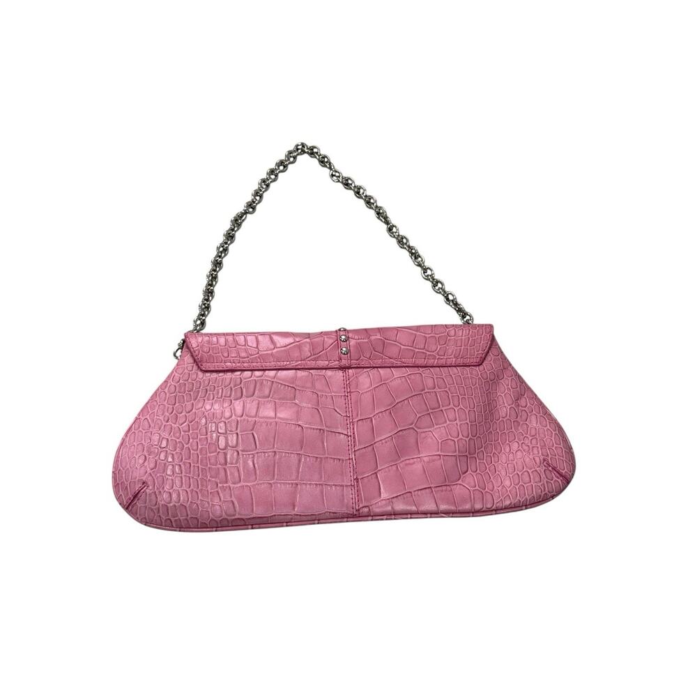 Vintage Y2K Style Pink Leather Croc Embossed Baguette Small Mini Shoulder Bag - Picture 4 of 10